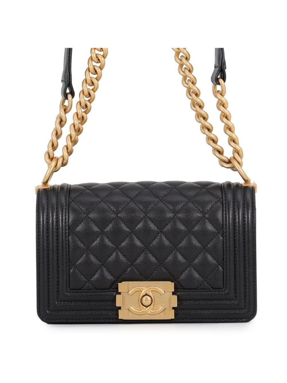 Chanel Chain Shoulder Bag Boy Small Quilted CC Logo Boy Black